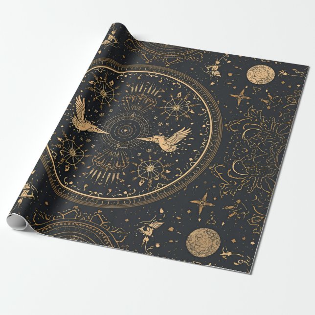 Papel de Regalo Dorado Celestial – Estrellas Gótic (Desenrollado)