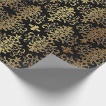 Papel De Regalo Dorado Damask Black Script Elegante<br><div class="desc">Magnífico damasco de oro sobre papel de envoltura de fondo negro. ¡Elegancia absoluta! Ideal para un cumpleaños,  boda,  aniversario,  ducha de novia.</div>