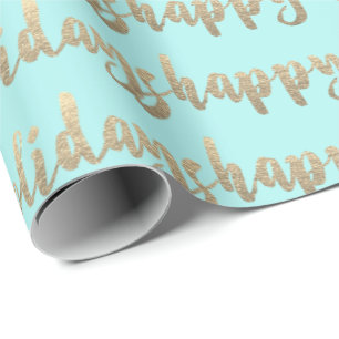 Papel De Regalo Dorado Felices Fiestas Script Pastel Mint Tiffany