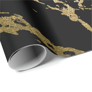Papel De Regalo Dorado Marble brillante Glam Negro Resumen VIP