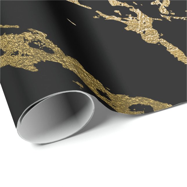 Papel De Regalo Dorado Marble brillante Glam Negro Resumen VIP (Esquina del rollo)