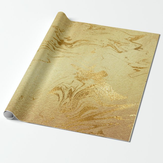 Papel De Regalo Dorado Marble Molten Glam Brillo (Desenrollado)