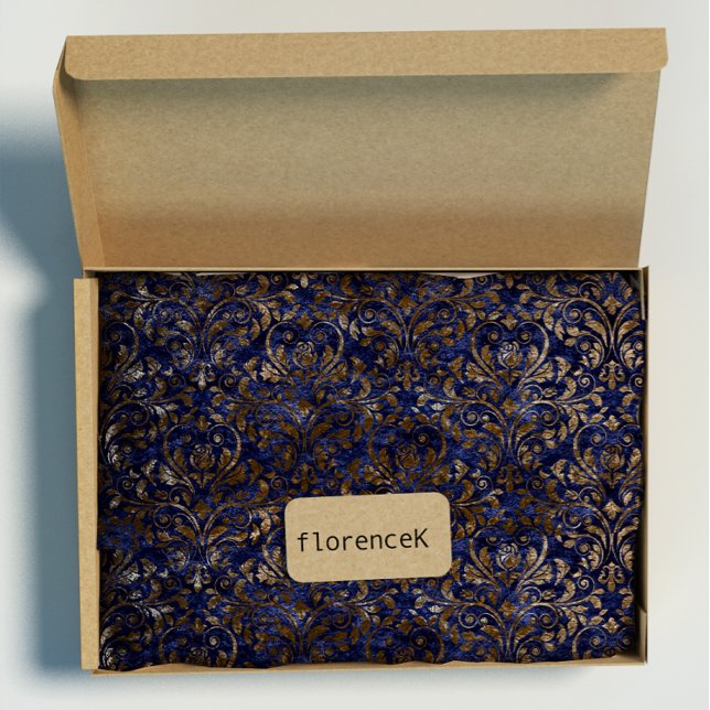 Papel De Regalo Dorado Royal Damask aplastado Velvet Blue Nave Bro (Gold Royal Damask Crushed Velvet Blue Navy Bronze Wrapping Paper)