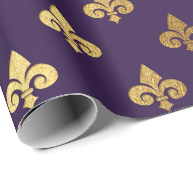 Papel De Regalo Dorado Royal Fior De Lise Ornament Heraldic Indigo (Esquina del rollo)