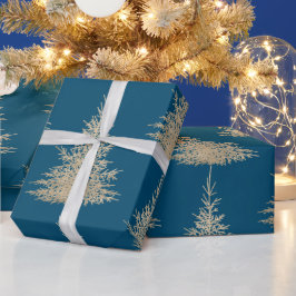 Papel De Regalo Dorado y azul árbol evergreen elegante invierno