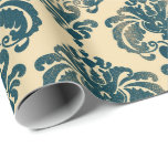 Papel De Regalo Dorado y Vintage Blue Rustic moderno Glam Damask<br><div class="desc">papel de envoltura de personalizado</div>