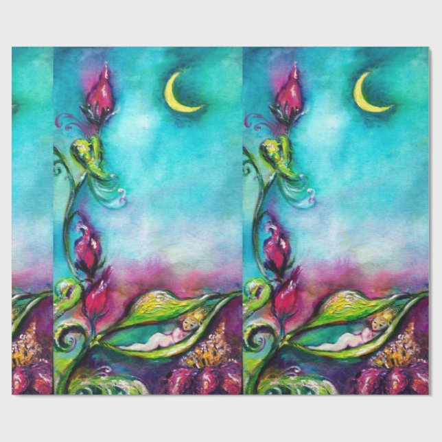 PAPEL DE REGALO DORMIR DE THUMBELINA ENTRE HOJAS ROSAS (Superficie plana)