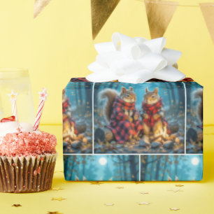 Papel De Regalo Dos ardillas disfrutando de una fogata otoñal