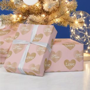 Papel De Regalo Dos Bodas de amor dorado corazón en oro Rosa