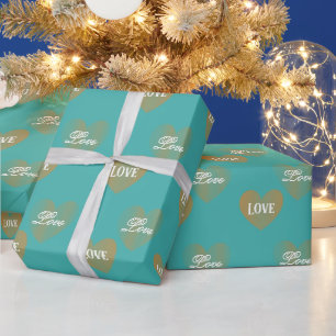 Papel De Regalo Dos corazones dorados personalizados, Verdigris
