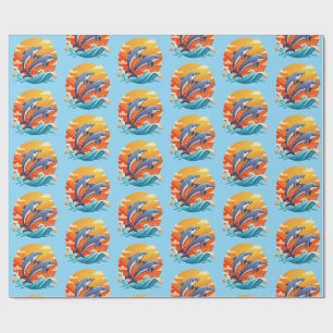 Papel De Regalo Dos delfines de dibujos animados saltando
