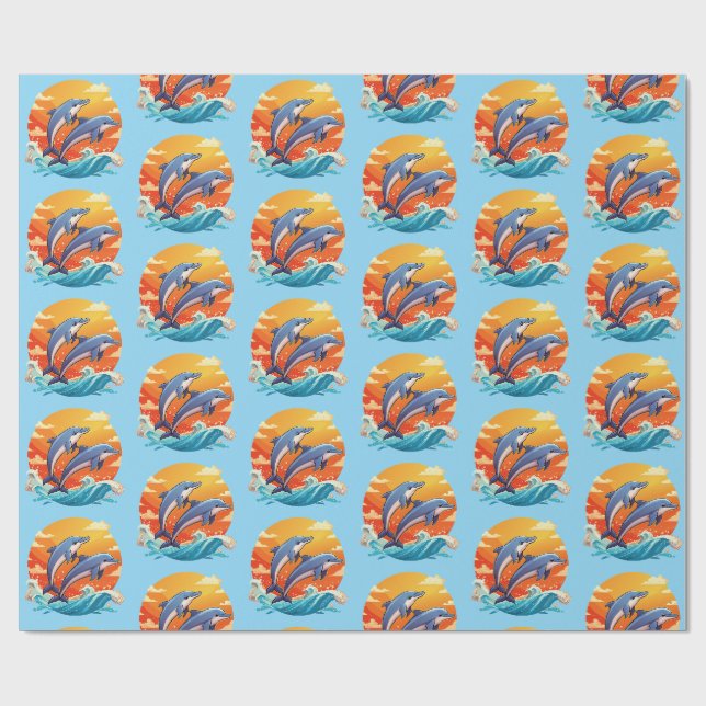 Papel De Regalo Dos delfines de dibujos animados saltando (Superficie plana)