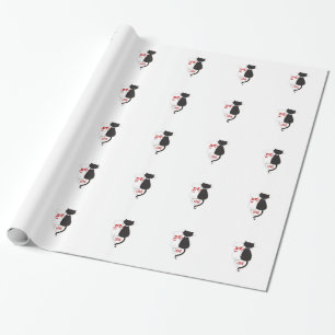 Papel De Regalo Dos gatos enamorados, rojos, negros, corazones