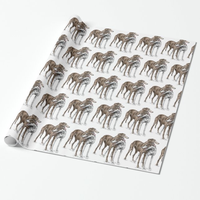 Papel De Regalo Dos Greyhound Friends Dog Art (Desenrollado)