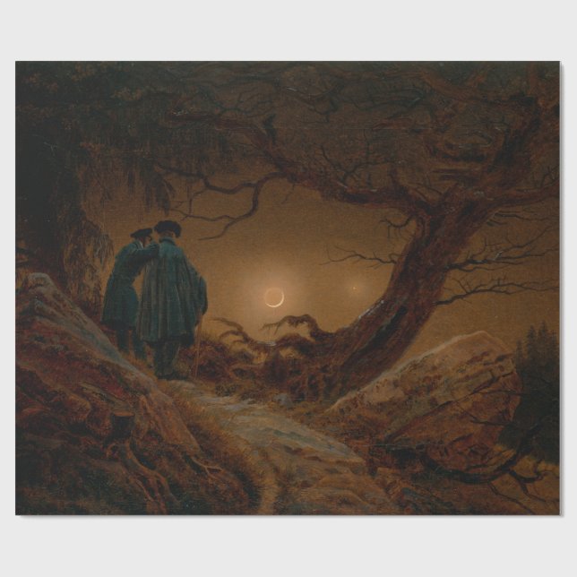 Papel De Regalo Dos hombres mirando la luna de noche (Superficie plana)