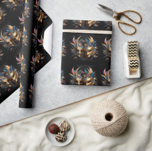 Papel De Regalo Dos máscaras venecianas de oro Carnaval de Mardi G
