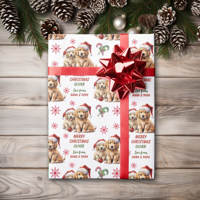 Papel De Regalo Dos Navidades de Golden Retriever Cuppies (Subido por el creador)