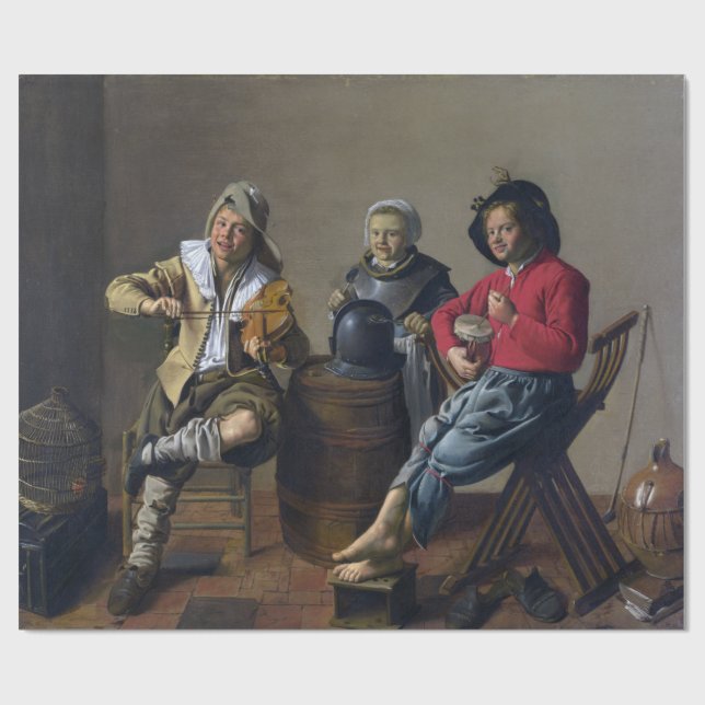 Papel De Regalo Dos niños y un Chica haciendo música (músicos) (Superficie plana)