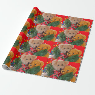 Papel De Regalo Dos osos de peluche con vegetación y arco