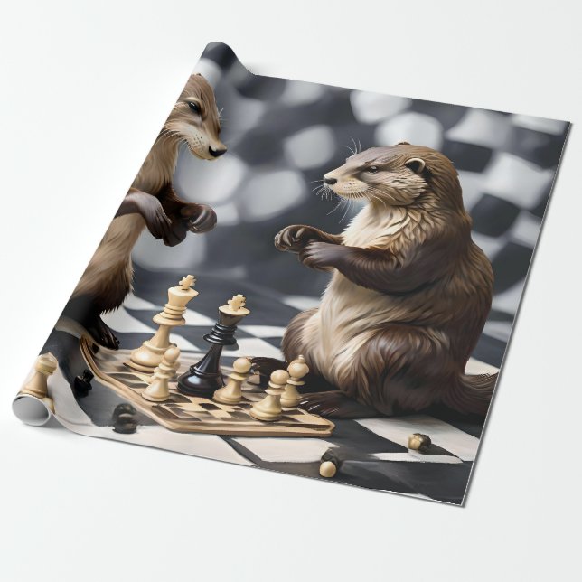 Papel De Regalo Dos Otras Jugando Ajedrez, (Desenrollado)
