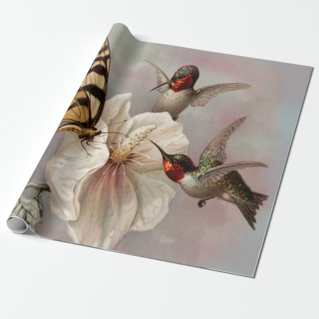 Papel De Regalo Dos pájaros y mariposa Shabby Chic Decoupage (Desenrollado)