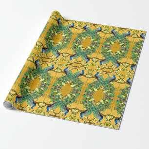 Papel De Regalo Dos pavos reales azules indios llenos de eterno co