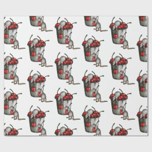 Papel De Regalo Dos ratones robando cerezas, cubo de cerezas Arte