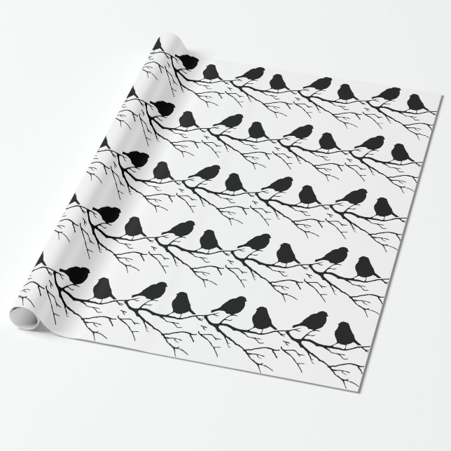 Papel De Regalo Dos Silhouette Pareja de Aves Negras y Blancas (Desenrollado)