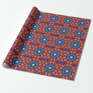 Papel De Regalo Dot Mandala Azul rojo y Naranja