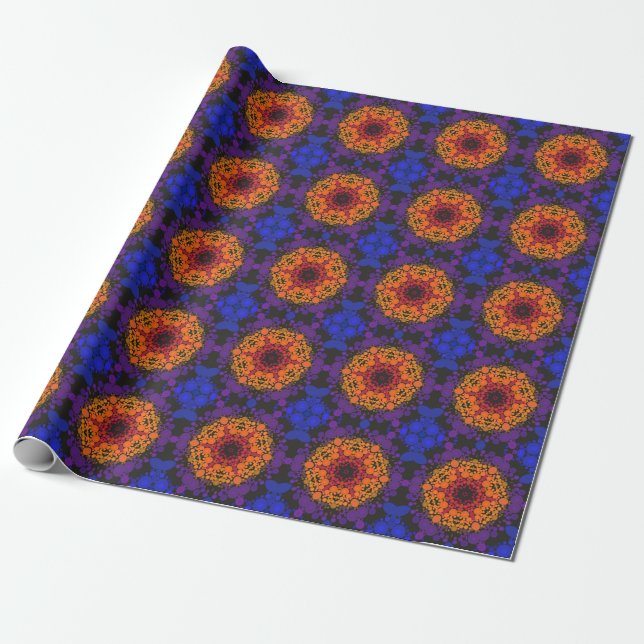 Papel De Regalo Dot Mandala Flor amarillo morado y azul (Desenrollado)