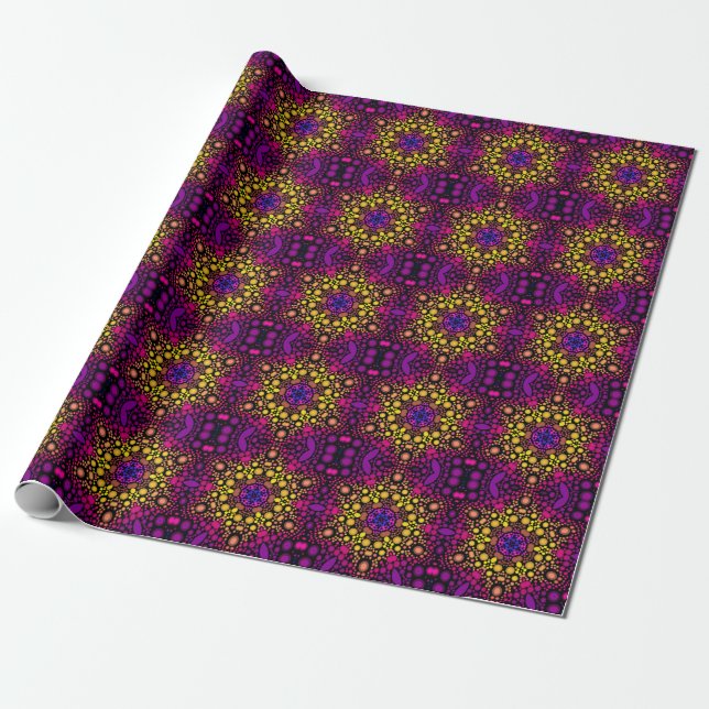 Papel De Regalo Dot Mandala Flor morado y amarillo (Desenrollado)