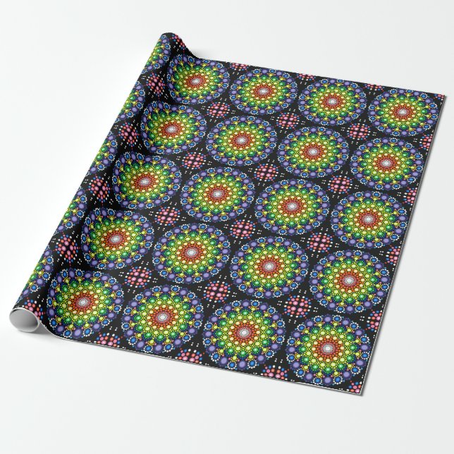 Papel De Regalo Dots Hippie Dotados de Mandala Retro Floral (Desenrollado)