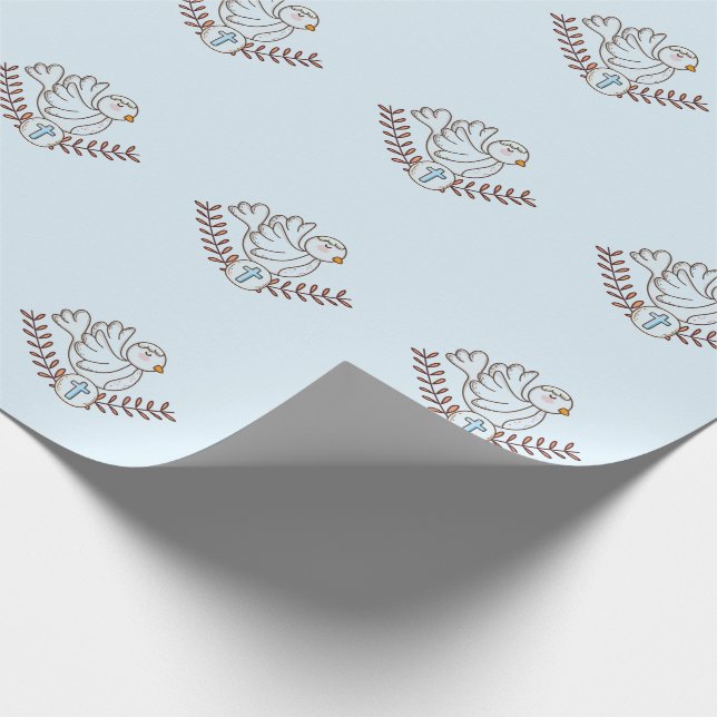 Papel De Regalo Dove Cross Bautismo Religioso Christening Baby Boy (Esquina)