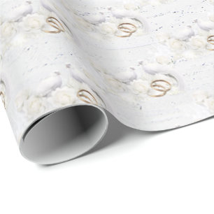 Papel De Regalo Doves bodas y anillos en madera blanca