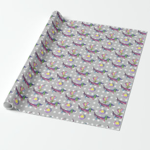 Papel De Regalo Doxie de arco iris con flores