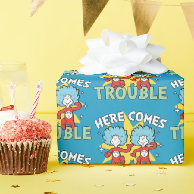 Papel De Regalo Dr. Seuss | La Cosa Una Cosa Dos Aquí Surge El Pro (Fiesta de cumpleaños )