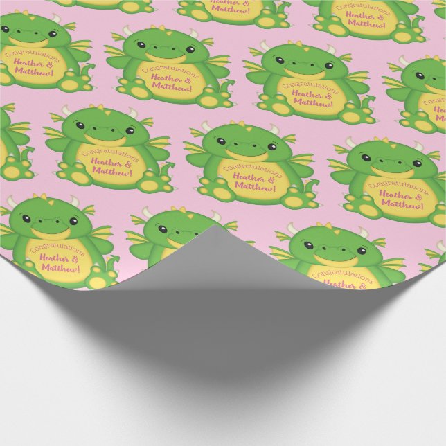Papel De Regalo Dragon Baby Shower Pink (Esquina)