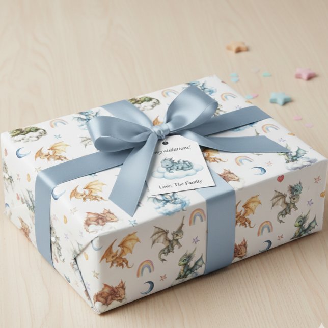Papel De Regalo Dragón Bebé Adorable Acuarela Nubes Noche (Subido por el creador)