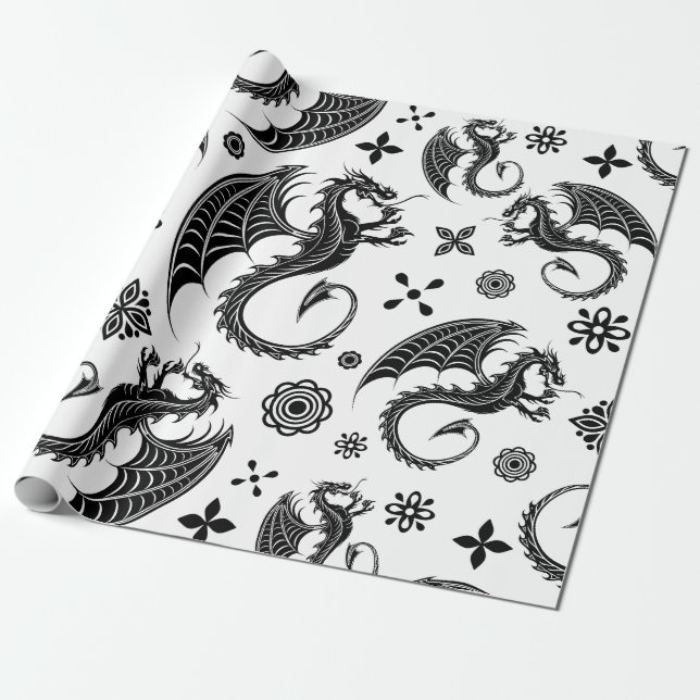 Papel De Regalo Dragon Black Shape Tattoo Style (Desenrollado)