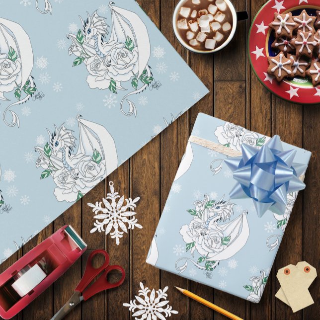 Papel De Regalo Dragón Blanco Rosas Snowflakes Blue (Subido por el creador)