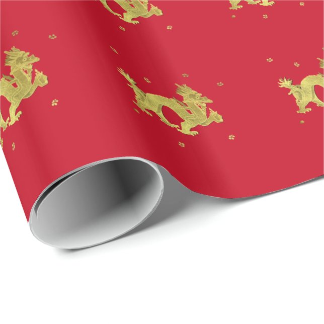 Papel De Regalo Dragón chino de oro (Esquina del rollo)