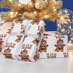 Papel De Regalo Dragón de Acuarela Coral Fa La La Rugido Navidad
