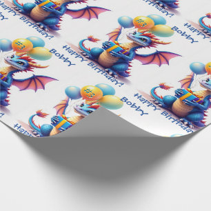 Papel De Regalo Dragón de Cumpleaños Agregar Nombre y Edad