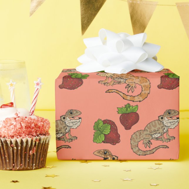 Papel De Regalo Dragón de fresa Beardie Dragon "¡MÍO!" (Fiesta de cumpleaños )