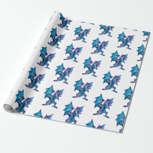Papel De Regalo Dragón de Fuego Azul Eléctrico Criatura Artística