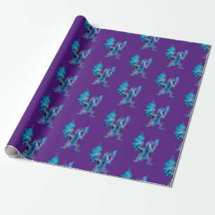 Papel De Regalo Dragón de Llama Azul Mágica con Fondo Violeta