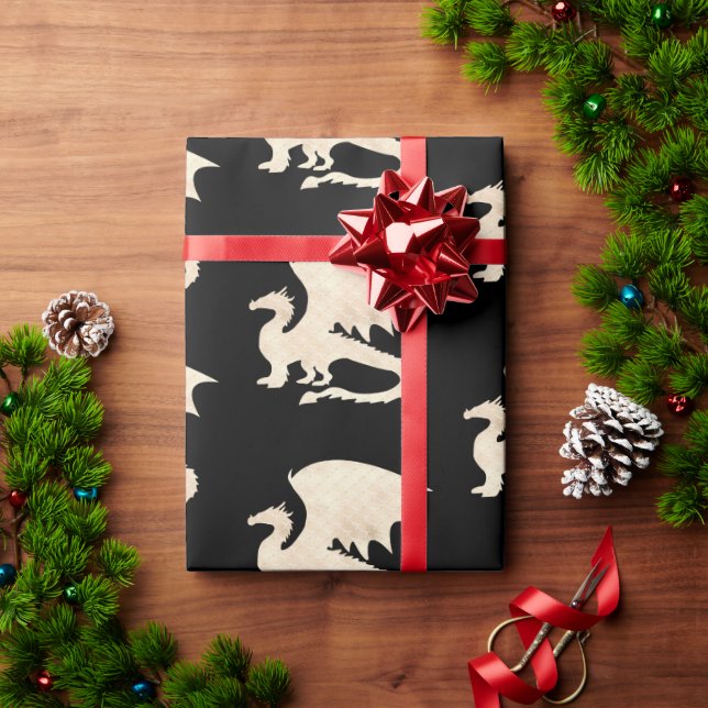 Papel De Regalo Dragón de oro en negro (Regalo de vacaciones)