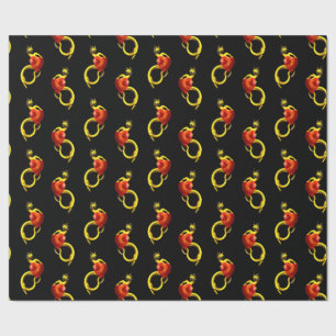 Papel De Regalo Dragón dorado con gran corazón rojo