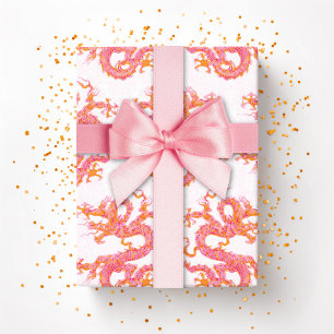 Papel De Regalo Dragón Giratorio en Rosa y Naranja