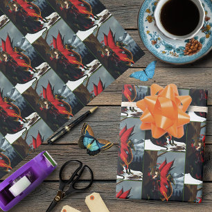 Papel De Regalo Dragón Hada Rojo de Primavera Fantasía de la Madre
